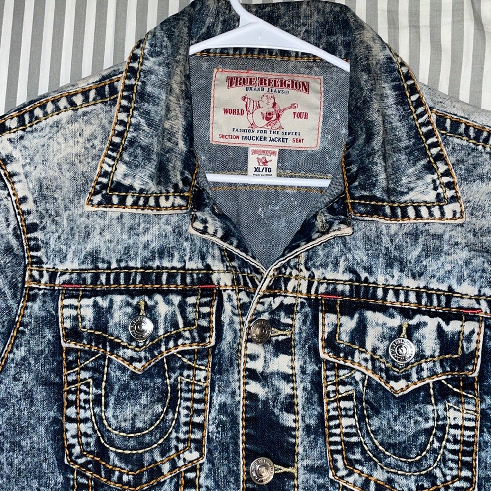 True religion denim trucker jacket acid wash